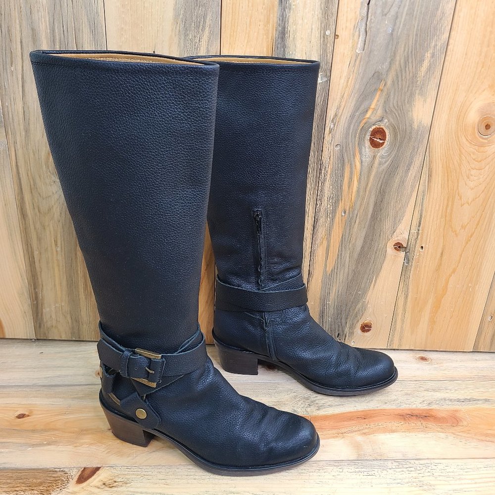 Pollini Way Out Luxury Designer Pebbled Leather Harness Boots